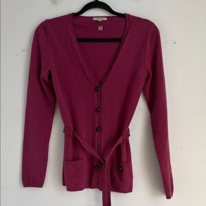 Burberry London 100% cashmere V-neck button up belted knit cardigan sweater XS